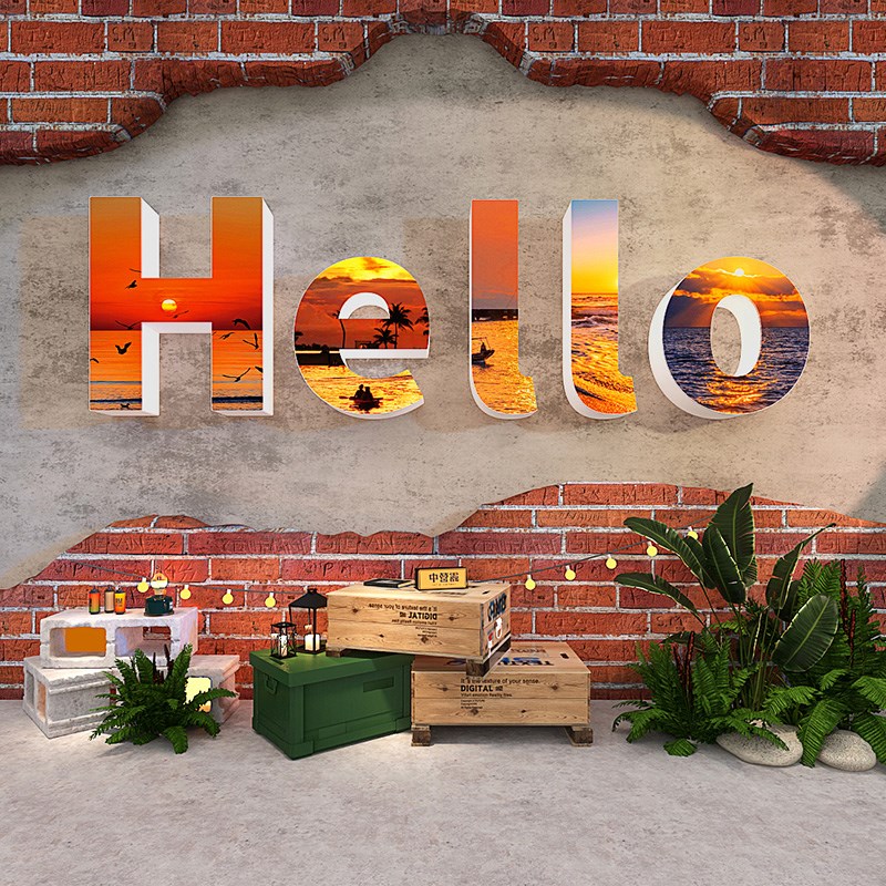 网红打卡背景墙拍照区布置餐饮火C锅店氛围立体墙贴咖啡店自粘贴