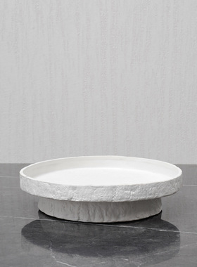 简约现代白色圆形托盘高脚v陶瓷水果盘样板间客厅餐桌茶几收纳摆