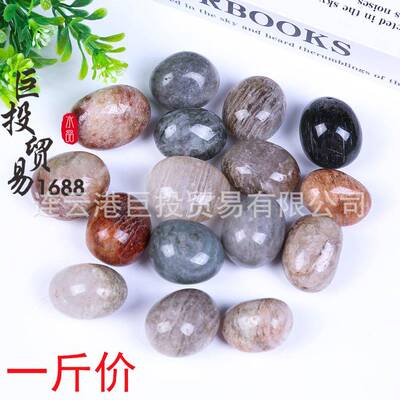 厂家天然千层绿幽灵水晶滚石摆件彩幽灵庭院花园四季石tumble