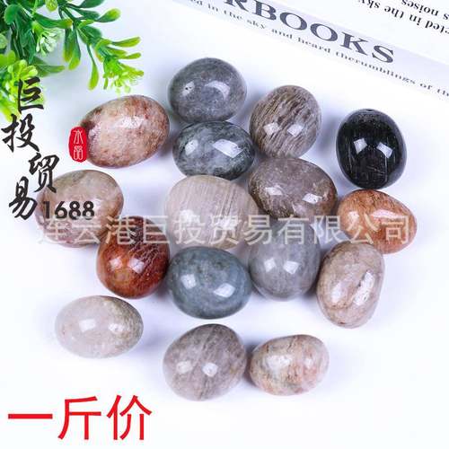 厂家天然千层绿幽灵水晶滚石摆件彩幽灵庭院花园四季石tumble