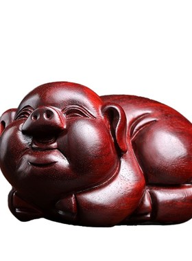 天然紫檀绿檀木福气猪生肖猪可爱猪木雕手把件转运文玩送礼小摆件