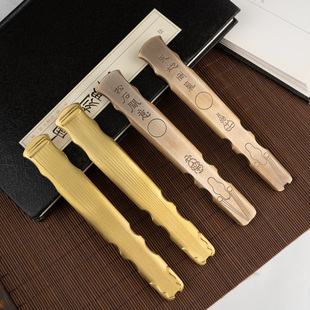 古琴双面镇纸尺实心黄铜书法小摆件笔搁可爱国画压纸定制黄铜一对