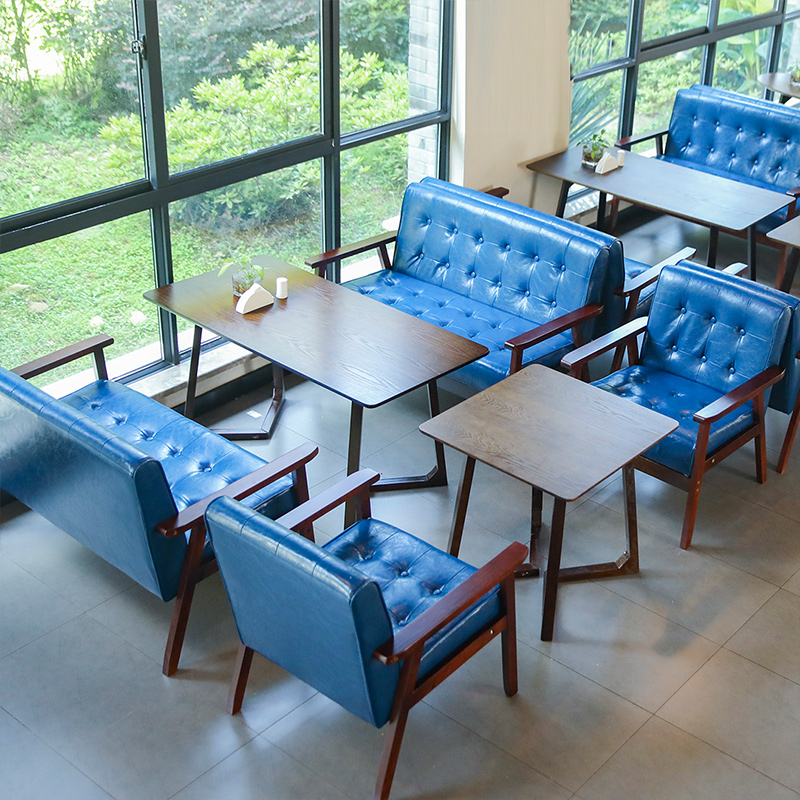 奶茶甜品b店桌椅组合咖啡厅卡座餐厅简约清新双人休闲办公皮沙发