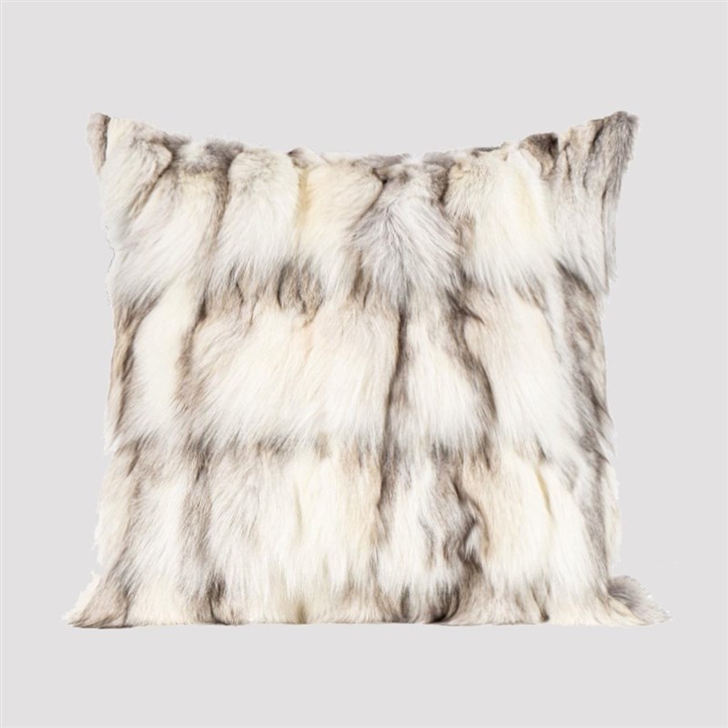 草抱枕轻b奢中古样板间毛绒灰咖色兔毛狐狸毛皮沙发靠垫宿酒店