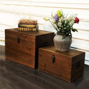 复古木箱子带锁收纳箱实木质桌面收纳盒书画杂物家用木盒做旧箱子