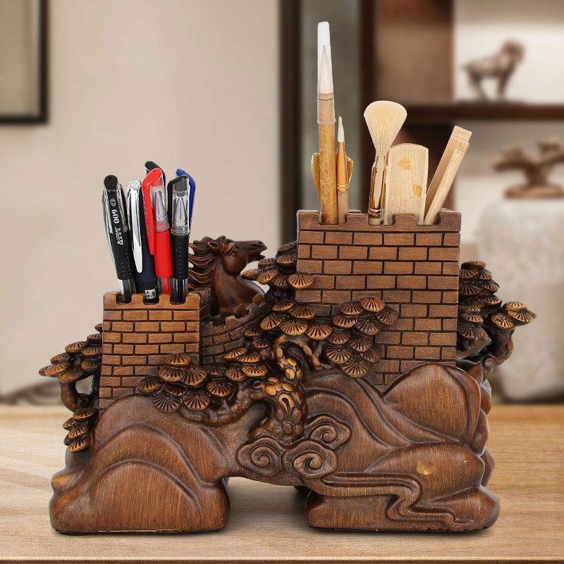 前程万里马笔筒摆件生肖马书房桌面装饰文具台创意笔拖笔架收纳盒