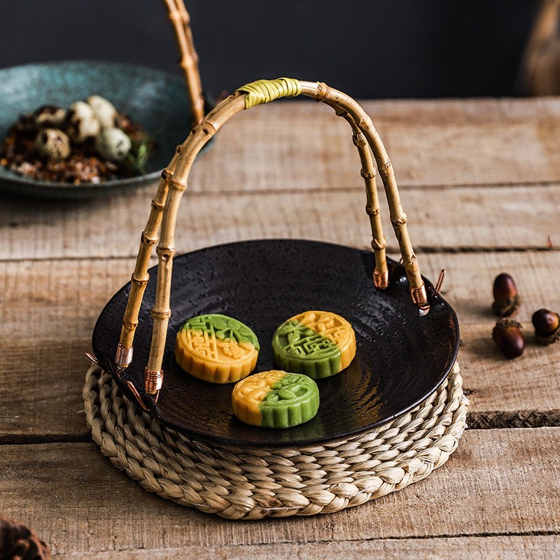 订婚甜品摆台手提篮订p婚喜饼糕点摆台装饰盘子结婚布置糕点喜盘