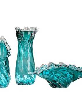 轻奢蓝色粉色g浪花花瓶水果盘收纳盘摆件客厅样板房可水培插花花