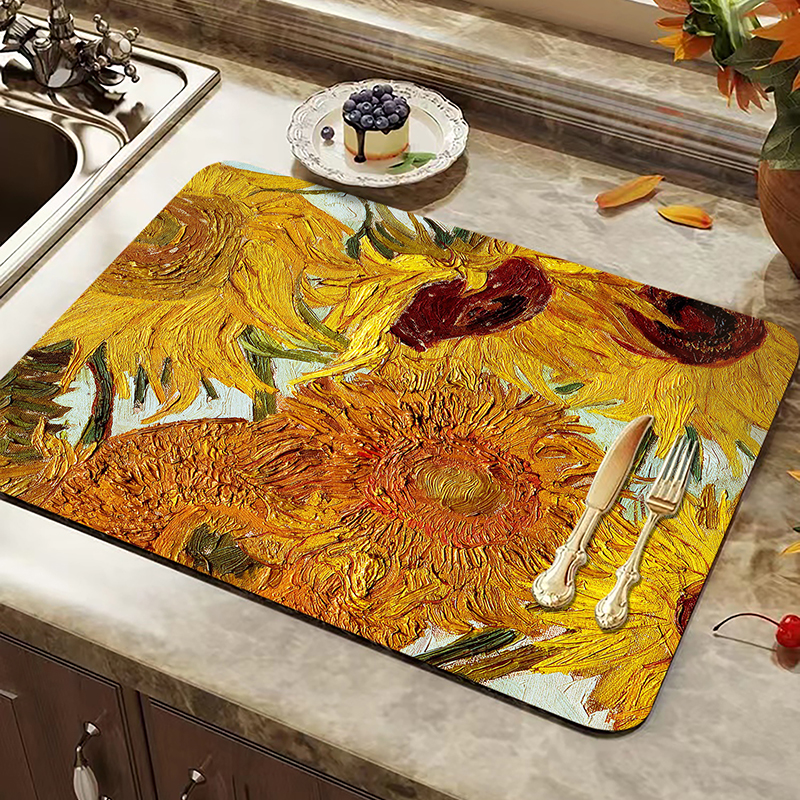 质感油画吸水软硅藻泥p防滑台面干燥垫防污易清理植物花卉复古杯