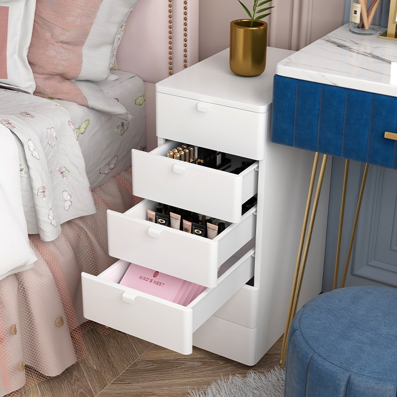 奶油风多层铁皮柜铁艺五斗柜收纳储物梳妆柜办公室桌下钢制抽屉柜