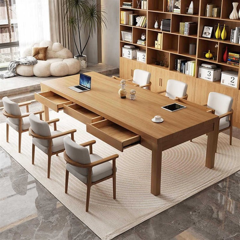 实木书桌餐桌一体家用带抽屉书房办公桌简M约学习桌工作台长条桌