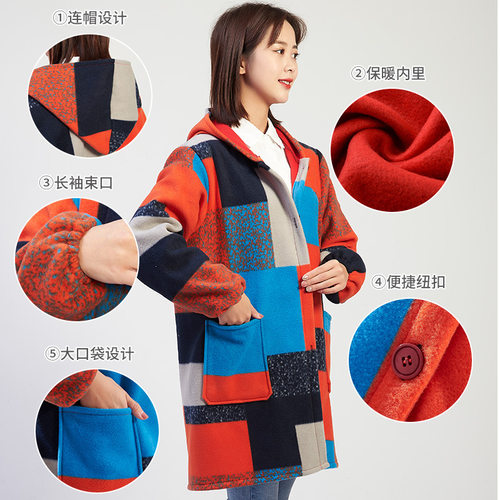 罩衣成人长袖加绒加厚时尚外套工作服冬围裙女大人中长款冬季