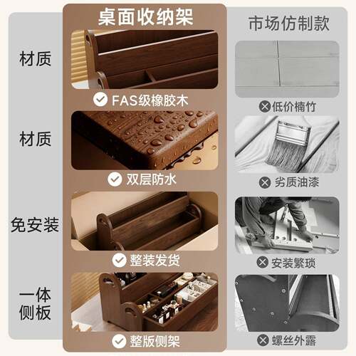 化妆品收纳盒桌面护肤品口红木制香水收纳架台面高级梳妆台置物架