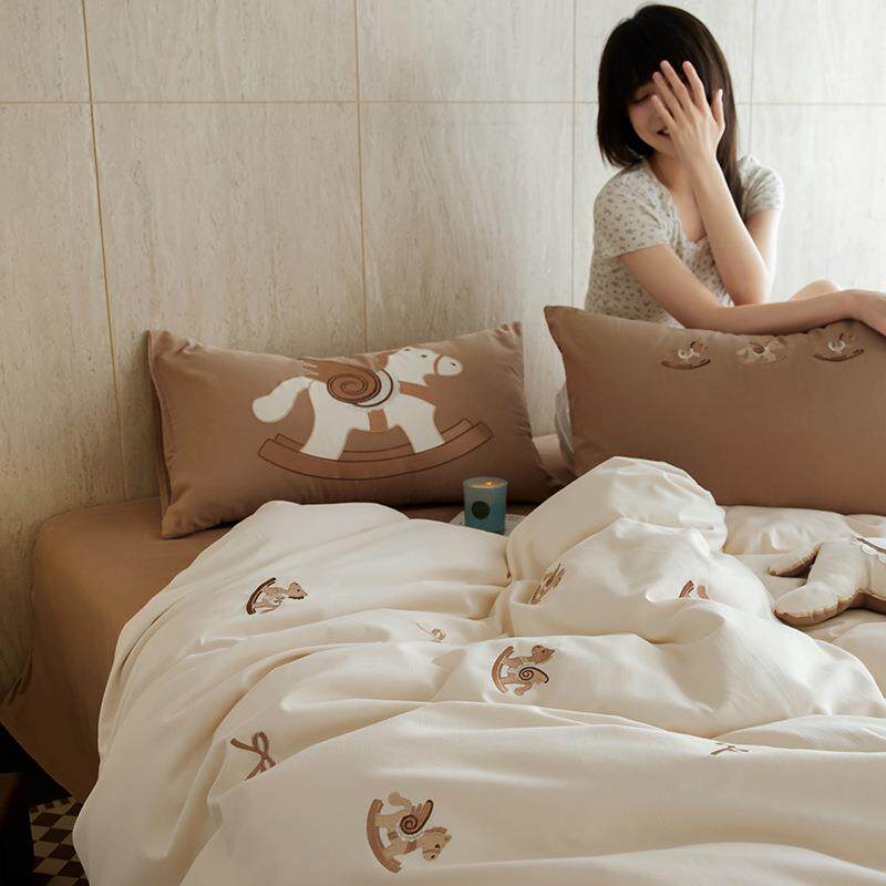 60S长绒棉纯棉四件套全棉贡缎秋冬加厚磨毛床笠单被套枕套三件套4