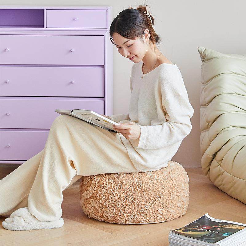 网布绣花绒布单色简约家用坐墩客厅沙发休闲翘腿凳圆形地板坐垫,3C数码配件,其它配件,淘宝优惠券,粉丝福利购,淘宝优惠卷