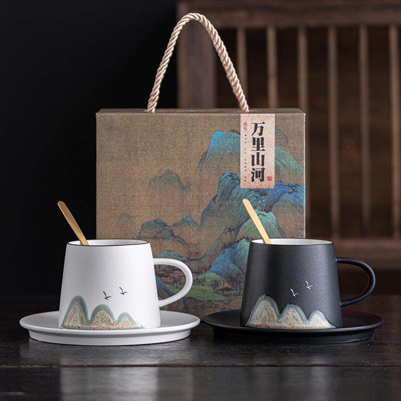 陶瓷带勺子咖啡杯马克杯家用情侣喝水早餐杯子男女生办公室泡茶杯