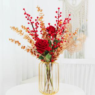 发财果红色红果冬青果假花仿真花摆设客厅新年装饰花婚房花艺摆件