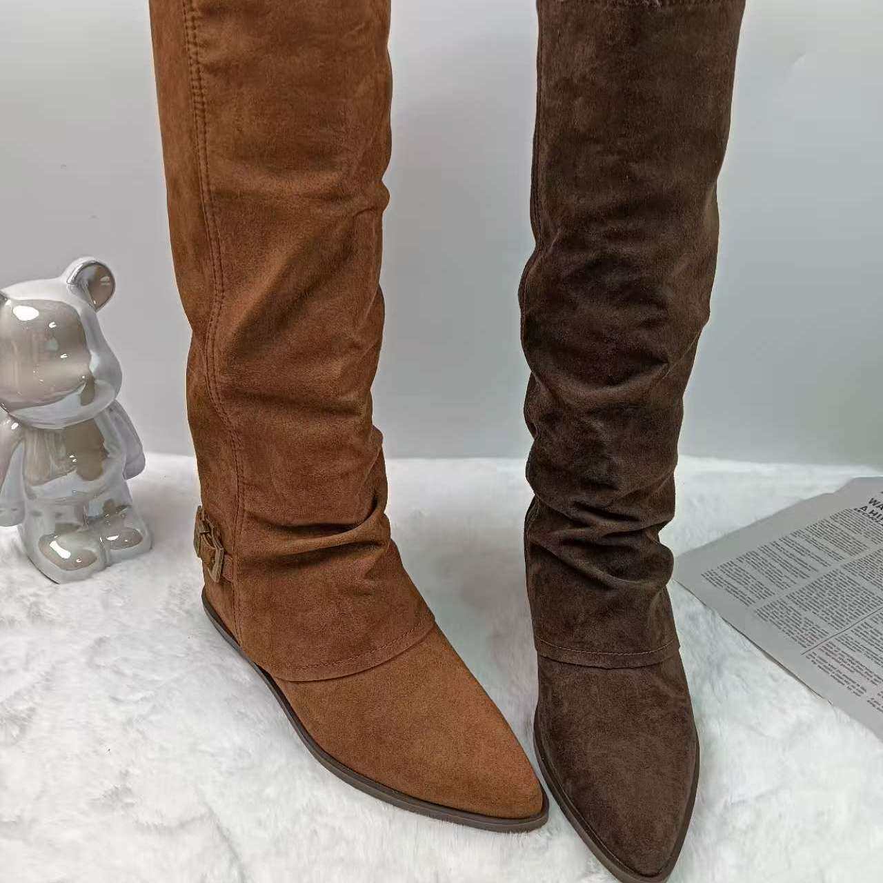 超火长筒靴女粗跟裤管靴不过膝棕色美拉德西部牛仔骑士靴,女鞋,骑士靴,淘宝优惠券,粉丝福利购,淘宝优惠卷