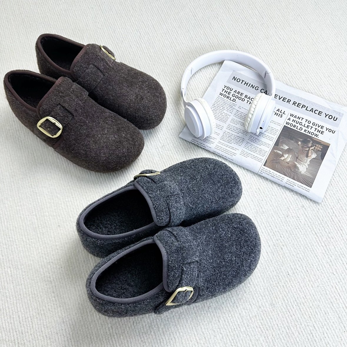 复古毛呢加绒勃肯鞋女2026新款皮带扣圆头懒人一脚蹬保暖乐福鞋,女鞋,勃肯鞋/软木鞋,淘宝优惠券,粉丝福利购,淘宝优惠卷