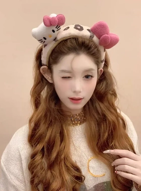 豹纹Kitty甜美可爱毛绒发箍女蝴蝶结新款洗脸少女高颜值头饰YL