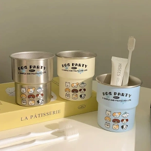 洛诺兔趣味动物元 简约情侣不锈钢阶梯洗漱杯YL 素漱口杯网红同款