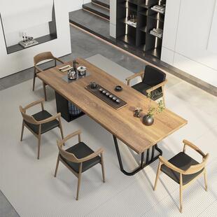 实木茶桌椅组合办公室现代简约带柜子功夫茶台家用客厅复古大板桌