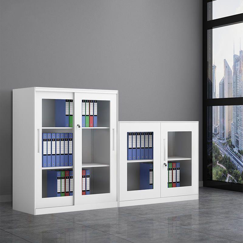 钢制办公铁皮柜A4文件柜移门矮柜带锁玻璃储物柜书柜资料档案柜