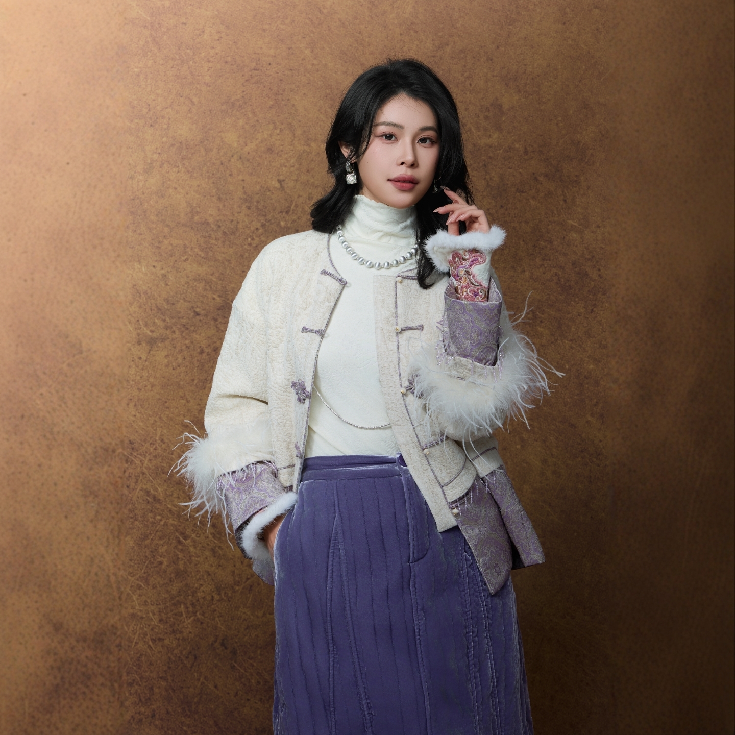 2025新款夹棉棉服外套秋冬桑蚕丝长裙保暖国风新中式独家原创女装