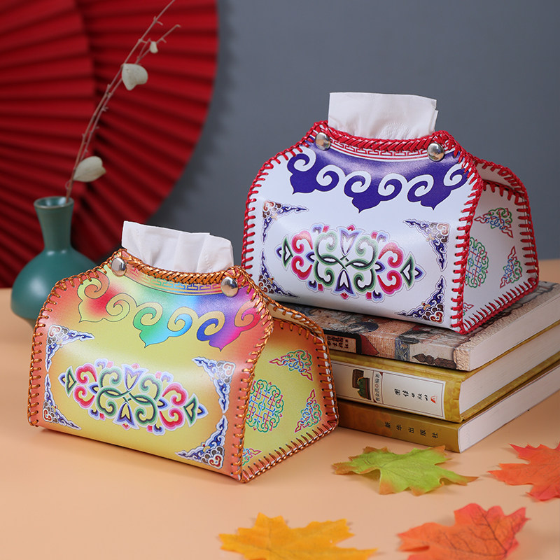 纸巾盒蒙古族手工皮艺桌面商用蒙餐饭店饭厅专用卫生纸卫生纸盒创