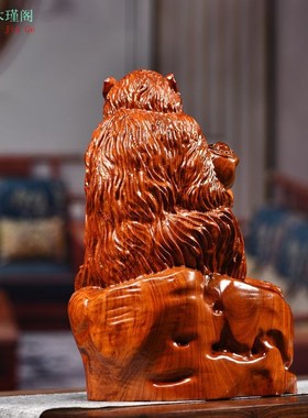 花梨木雕生肖猴子摆件龙龟满载而归实木家居饰品客厅红木开业礼品