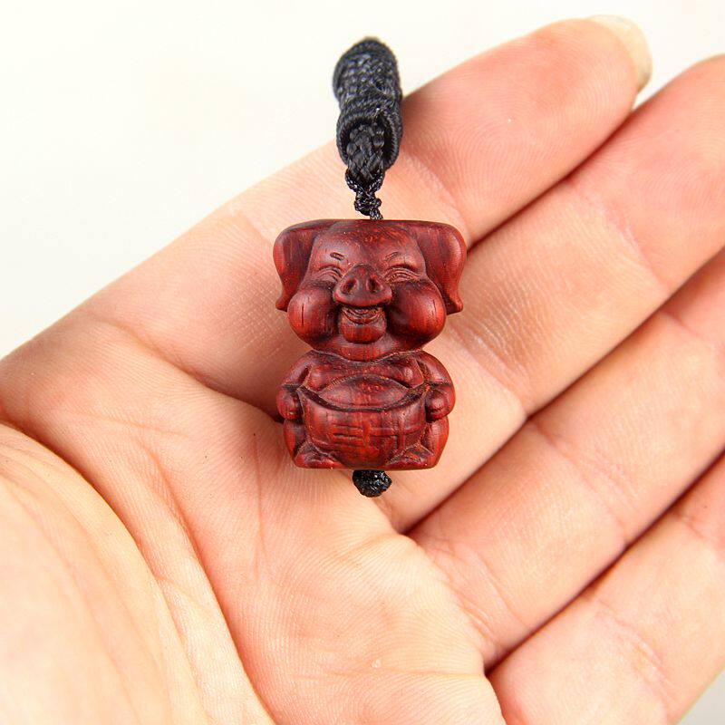 二雕实艺红木工木品紫檀木十木生肖老虎老鼠马兔子猪木质吊坠挂饰