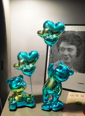创意暴力熊红色气球高级装饰品摆件高档客厅桌面电镀站立乔迁礼物