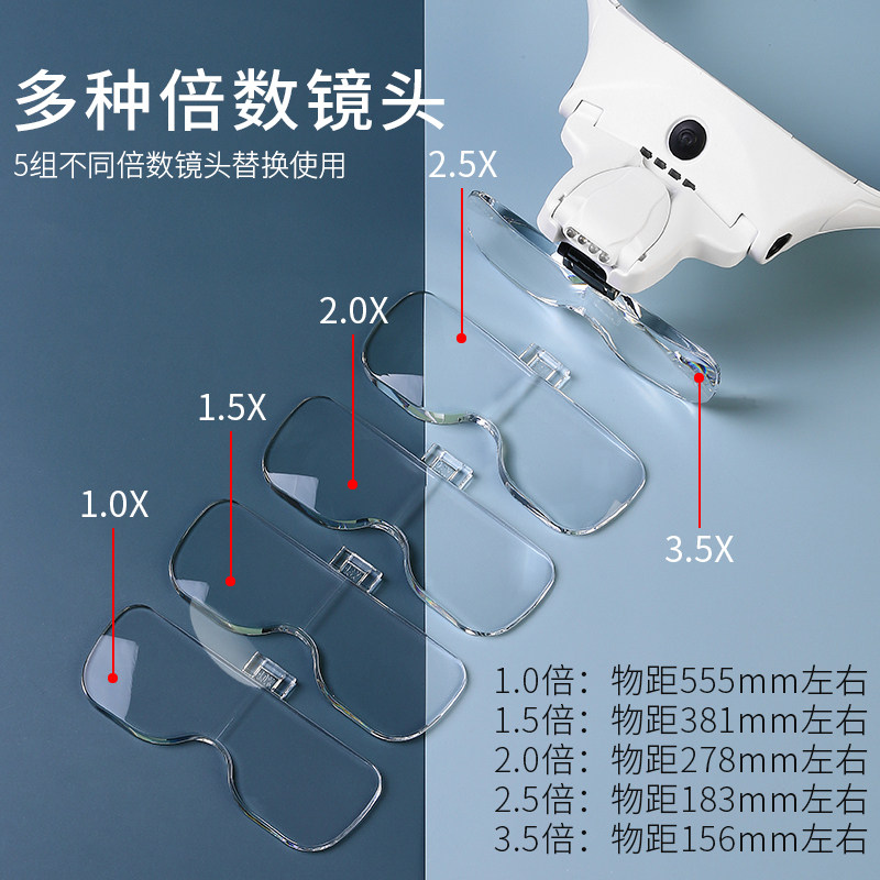 充电高清5组镜片头戴眼镜式阅读放大镜带灯家电电器维修主板芯片