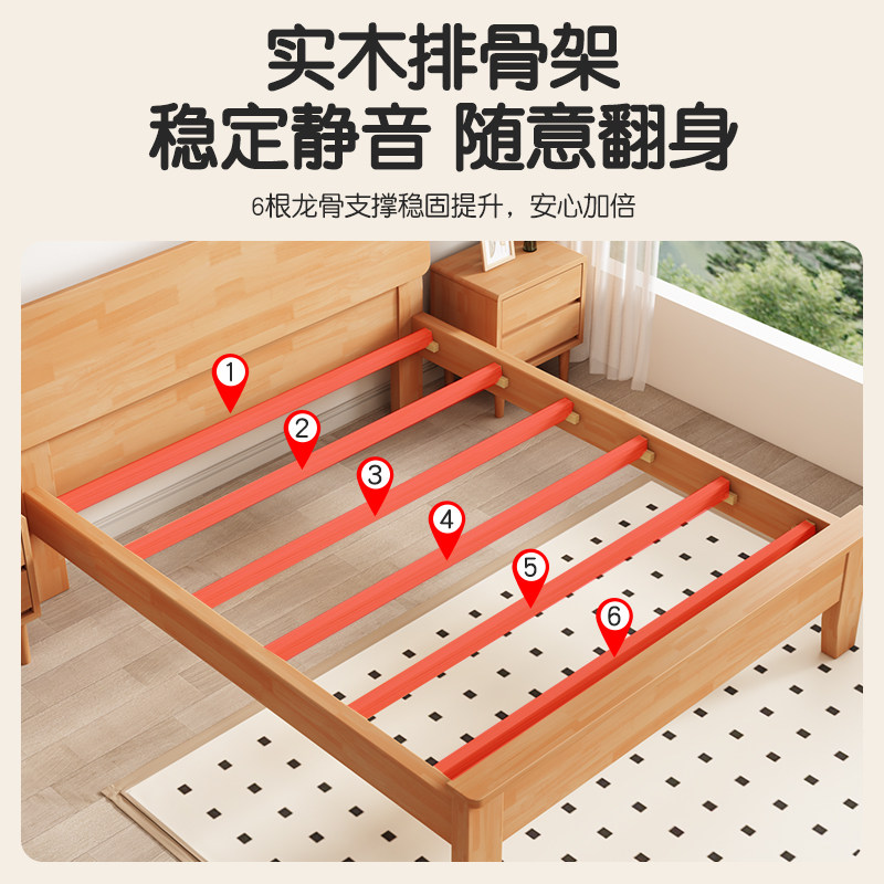 床双人床简约现代1米2单人床1.5米1米8出租房用主卧橡胶木实木床