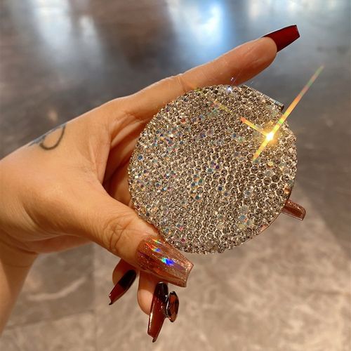 不锈钢迷你双面镜轻奢档镶钻化妆镜随身携带学生宿舍手持折叠镜