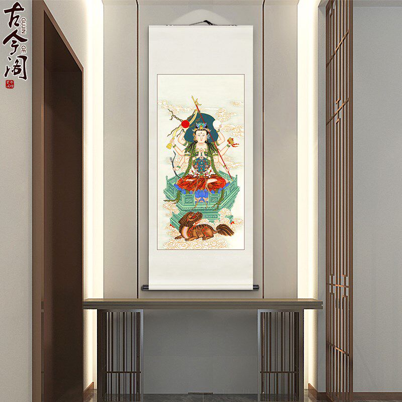 纯手绘工笔道家道观斗姆元君斗母斗姥画像挂N画卷轴挂轴装饰画玄