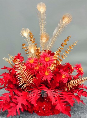 红色KTa板婚庆花艺角花挂花排花路引花点花舞台拱门迎宾区装饰花