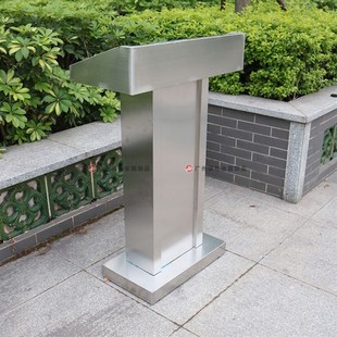 不锈钢演讲发言主持台白色接待迎宾台玫瑰金登记咨询台站岗值班台