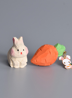 木雕兔子摆件桌面治愈系办公桌书桌装饰摆件汽车中控台摆件内饰品