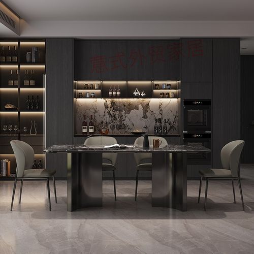 大理石餐桌家用高级感设计师椅子意式极简现代简约超晶石餐桌椅子