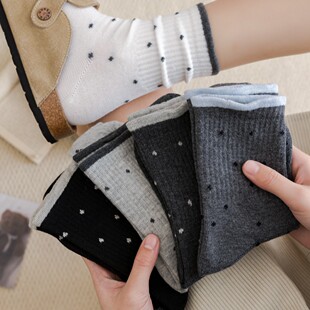 新款 温柔波点花边百搭复古中筒堆堆袜W2036