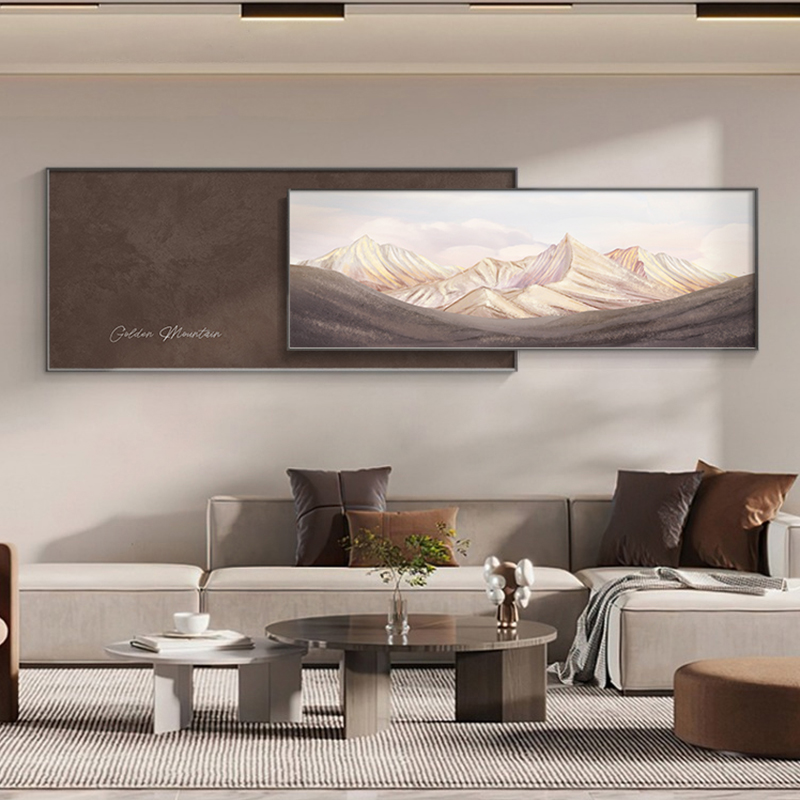 侘寂风客厅装饰画高级感叠加画抽象肌理画背有靠山沙发背景墙壁画