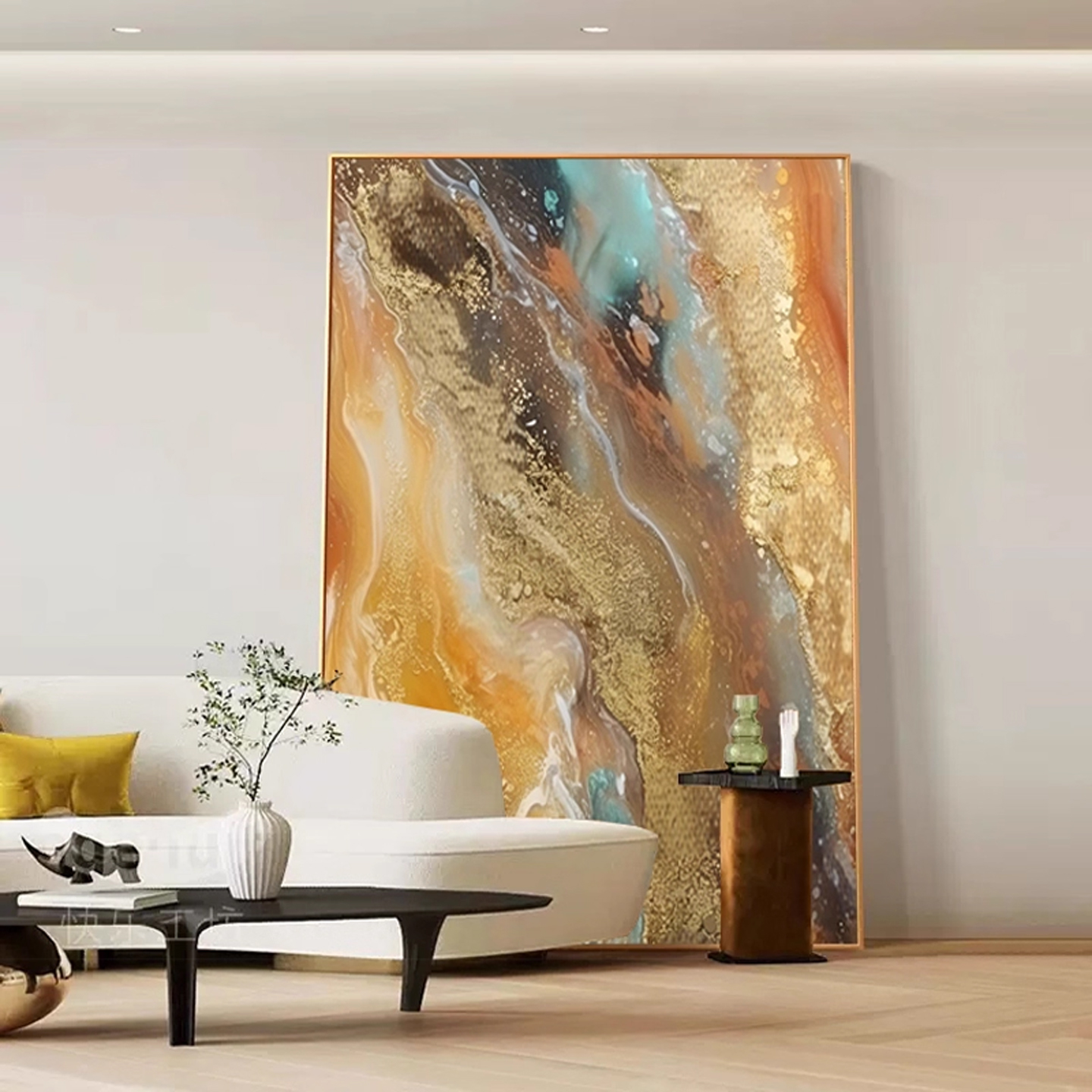 高级感轻奢金箔抽象玄关装饰画手绘油画客厅沙发背景走廊过道挂画