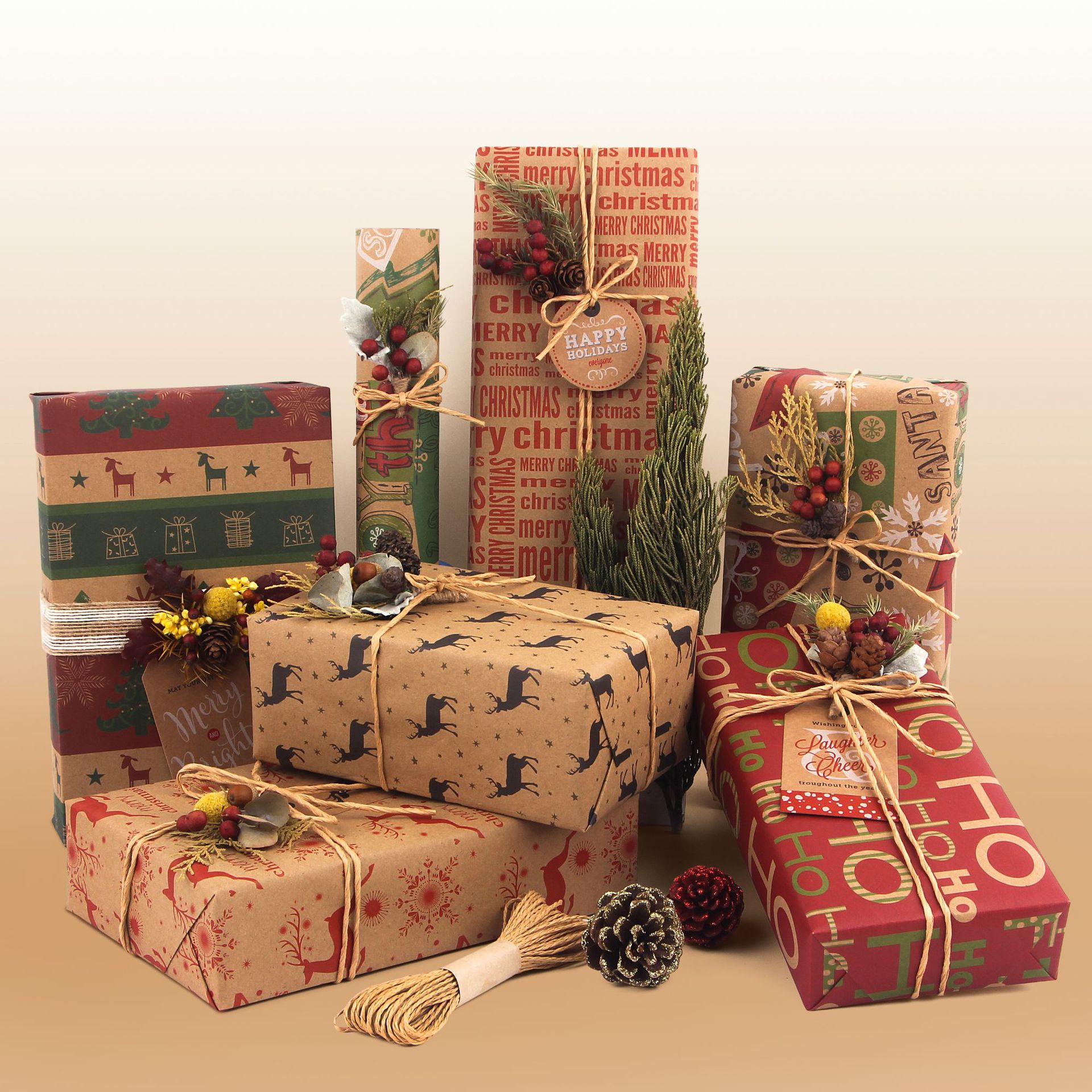 kraft wrapping paper christmas present packaging圣诞节包装纸