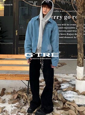 G-TRE  bootcut24Fall黑色磨毛水洗宽松微喇牛仔裤