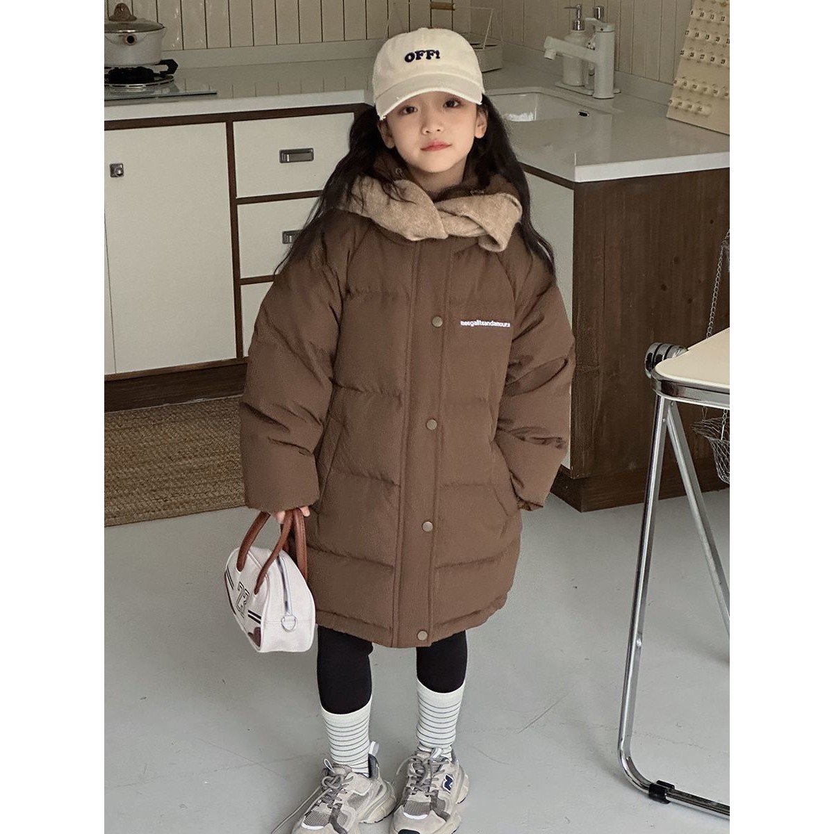韩国童装儿童羽绒服美拉德中长款加厚过膝面包服男童女童宝宝冬装