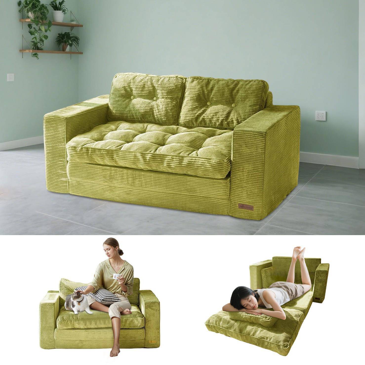 多功能双人位海绵压缩沙发床小户型客厅公寓高密度记忆海绵沙发床