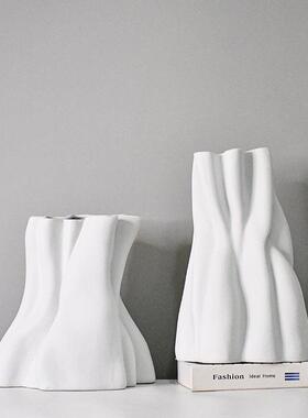 现代简约磨砂l黑白色花瓶摆件客厅样板间创意插花异性软装花器