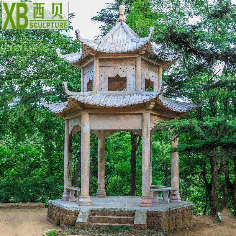 现货供应石材凉亭景区庭院大理石中式六角亭子公园休息石雕凉亭