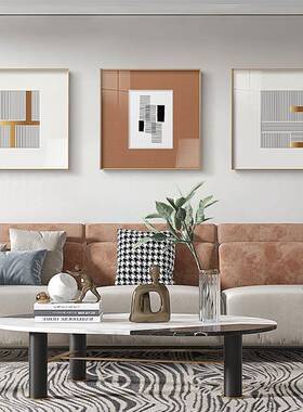 絮线现代简约客厅装饰画轻奢餐厅挂画橙色方形卧室画抽象线条画